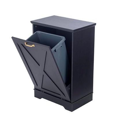 13 Gallons Tilt Out Trash Can Cabinet, Black and White - color: Black