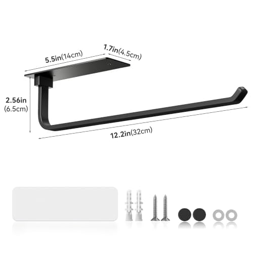 Paper Towel Holder Under Cabinet, Self-Adhesive or Drilling, Matte Black - color: Black