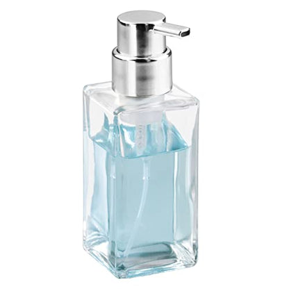 mDesign Glass Refillable Foaming Hand Soap Dispenser Modern Square Pump Bottle for Bathroom Vanities or Kitchen Sink, Countertops - 2 Pack - Clear/Chrome - color: Clear/Chrome