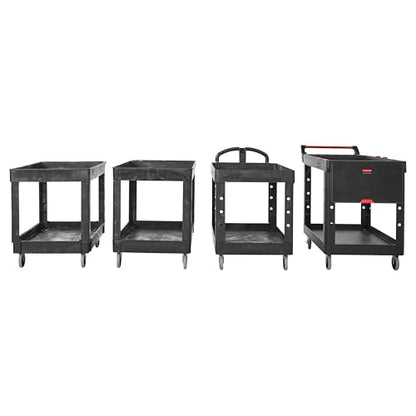 Rubbermaid Commercial Products 2-Shelf Utility/Service Cart, Medium, Lipped Shelves, Standard Handle, 500 lbs. Capacity, for Warehouse/Garage/Cleaning/Manufacturing/Maintenance - size: Medium