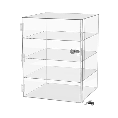 Marketing Holders Clear Acrylic Retail Locking Cabinet with Keys 12" x 12" x 16" Artifacts and Collectibles Showcase Countertop Cubby Multi Level Display - size: 12" x 12" x 16"