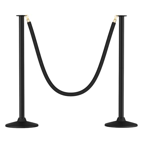 RoadHero 34 Inch Plastic Stanchions Post, Black Velvet Ropes, 2 PCS - color: Black