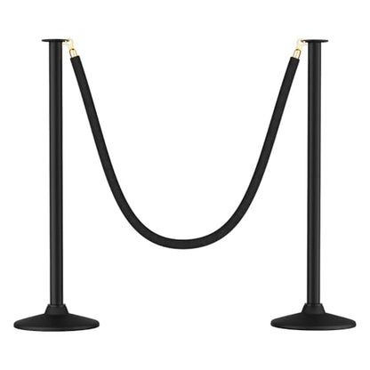 RoadHero 34 Inch Plastic Stanchions Post, Black Velvet Ropes, 2 PCS - color: Black