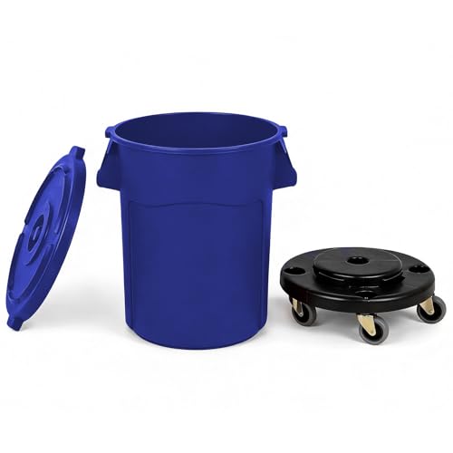20 Gallon Outdoor Trash Can with Lid and Wheels, Blue - color: BLUE