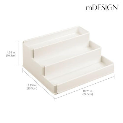 mDesign Plastic Expandable 3-Tier Shelf Rack Organizer - Storage for Bathroom Vanity, Cabinet, Cupboard, Drawer - Holds Medicine, Vitamins, Supplements, Cosmetics - Ligne Collection - Cream/Beige - color: Cream