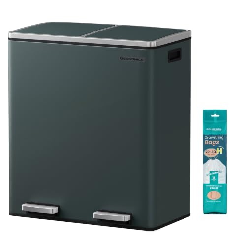 SONGMICS Trash Can, 2 x 8 Gallon (2 x 30 L), Greenish-Gray - color: Greenish-Gray, size: 2 x 8 Gallon