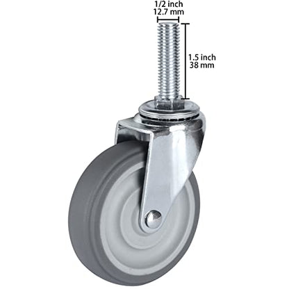 Finnhomy Caster Wheels 3 Inch Set of 4 Heavy Duty Threaded Stem Casters1/2-13x1-1/2 Swivel Rubber Industrial Castors Premium Wheels for Wire Shelving/Furniture/Carts Load Bearing 720 Lbs Gray - size: 1/2" -13 x 1-1/2" (No Brake)