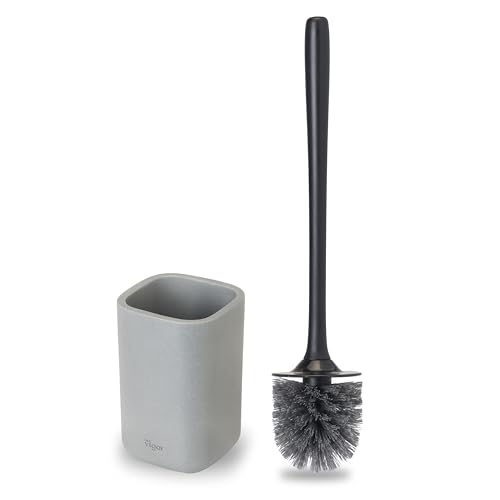 Vigar Zense Toilet Brush and Holder Set, Polyresin Stone, Concrete - color: Concrete