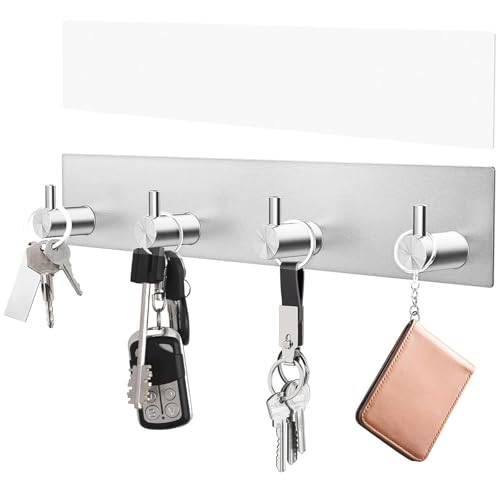 VIS'V Key Holder Wall Mount, Large Adhesive Key Hanger with 4 Hooks, Silver - color: Silver