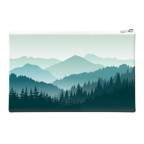 Money Bag with Zipper, Cute PU Leather Cash Bags, Portable Bank Bag Money Pouch for Cash, Coins, Checks, Receipts, Invoices Cosmetics Tools, Deposit Bag for Office Travel, Green Mountain - color: Green Mountain