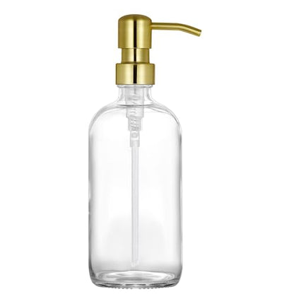 Clear Glass Jar Soap Dispenser with Gold Pump, 16oz - color: Gold