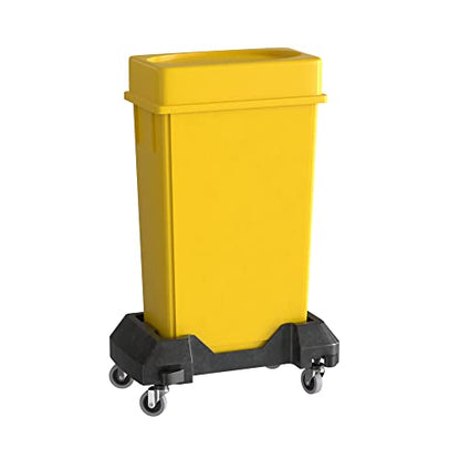 23 Gallon Yellow Slim Jim Trash Can with Drop Shot Lid and Dolly - color: Yellow, size: With Wheels, style: Drop Shot Lid
