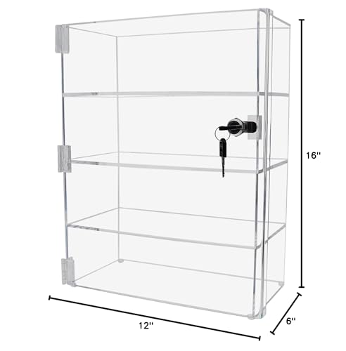 Marketing Holders Acrylic Locking Vertical Cabinet with Keys 12" x 6" x 16" Clear Tall Countertop Locker One Piece No Assembly with Swinging Door for Retail Merchandise - size: 12"W x 6"D x 16"H