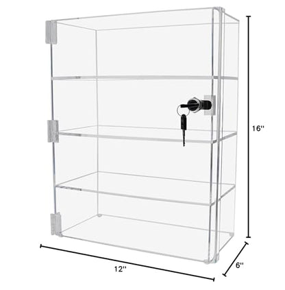 Marketing Holders Acrylic Locking Vertical Cabinet with Keys 12" x 6" x 16" Clear Tall Countertop Locker One Piece No Assembly with Swinging Door for Retail Merchandise - size: 12"W x 6"D x 16"H