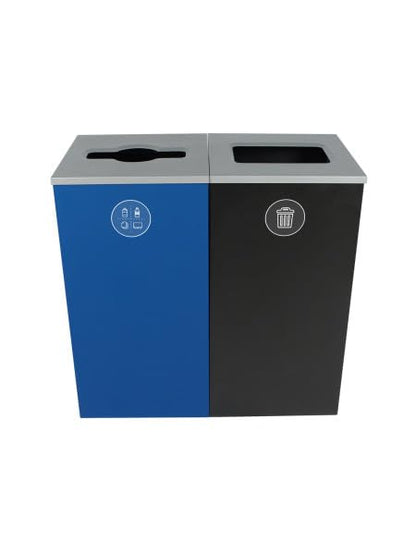 REVO 48 Gallon Powder Coated Steel Recylcing Bin and Waste Bin Combinations Used for Commercial Spaces, Offices, Hotels, Apartments (Mixed Recycling, Waste) - size: Mixed Recycling, Waste