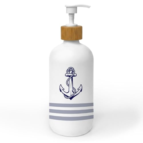 Nautical Soap Dispenser, Coastal Beach Glass Dish Soap Dispenser for Kitchen, Nautical Boat Anchor Ocean Refillable Handsoap Pump Bottle for Bathroom Countertop Kitchen - color: Nautical