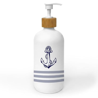 Nautical Soap Dispenser, Coastal Beach Glass Dish Soap Dispenser for Kitchen, Nautical Boat Anchor Ocean Refillable Handsoap Pump Bottle for Bathroom Countertop Kitchen - color: Nautical