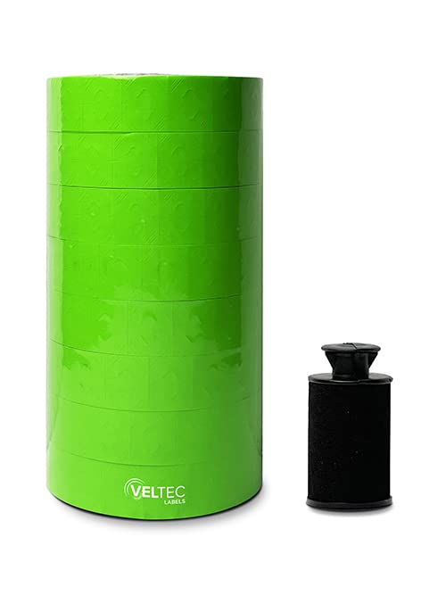 Veltec Pricing Labels for Monarch 1136 Labeler, 8 Rolls, 14,000 Two Line Labels, Ink Roller Included (Green) - color: Green