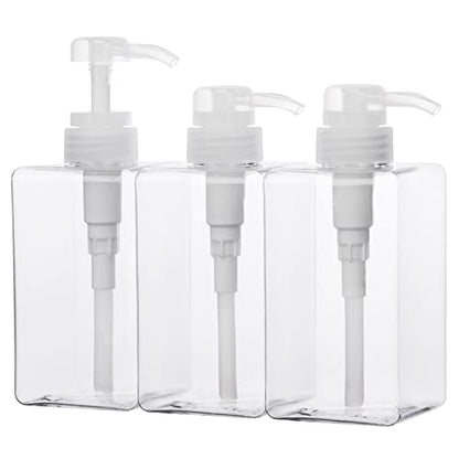 Suream 450ml/15oz Shampoo and Conditioner Dispenser, 3Pack Clear Empty Pump Bottles Reusable Refillable for Shower Gel, Conditioner, Lotion, Massa - color: Clear, size: 450ml/3pc