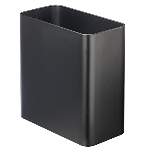 mDesign Decorative Trash Can, 12" x 6.25" x 13", Black Steel, 10 Liter/2.6 Gallon Capacity - color: Black