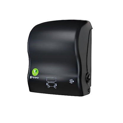 San Jamar Ecologic Simplicity Recycled Plastic Manual Paper Towel Dispenser, Auto Cut Towel Dispenser, Wall Mounted Dispenser with Zero Waste for Home and Business, Black - color: Black