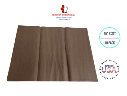 Chocolate Tissue Paper Squares, Bulk 10 Sheets, Premium Gift Wrap and Art Supplies for Birthdays, Holidays, or Presents by Feronia packaging, Large 15 Inch x 20 Inch Made in USA - color: Chocolate