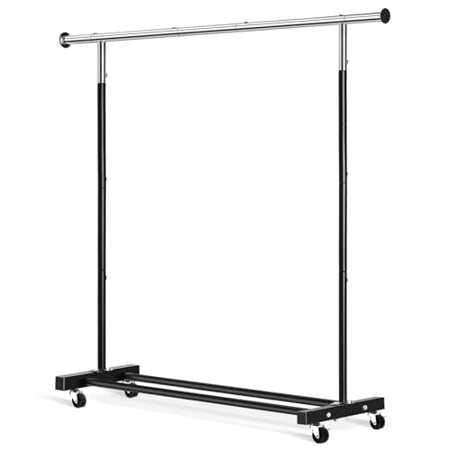 VICERII Clothing Rack, 55.51 Inch Heavy Duty Clothes Rack Rolling Garment Rack with Wheels and Bottom Shelf, 130LB Capacity Clothes Racks for Hanging Clothes, Coats, Shirts, Sweaters, Skirts, Black - color: Black, size: Single