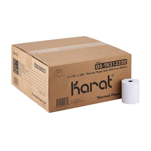 [3 1/8" x 220' - 50 Rolls] Karat BPA-Free Thermal Paper Rolls - Receipt Paper for POS, Credit Card & Cash Register - Clear & Fine Print - size: 220', style: 3 1/8"