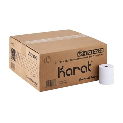 [3 1/8" x 220' - 50 Rolls] Karat BPA-Free Thermal Paper Rolls - Receipt Paper for POS, Credit Card & Cash Register - Clear & Fine Print - size: 220', style: 3 1/8"