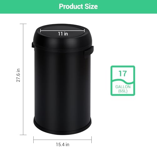 Garvee 17 Gal/65 L Trash Can, Fingerprint-Proof Stainless Steel Swing Top Garbage Can, Heavy Duty Commercial Round Trash Bin with Swing Lid for Restaurant, Home, Office, Black - color: Black, size: 17 Gallon Swing Top