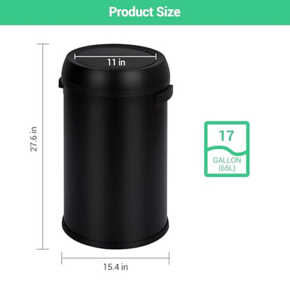 Garvee 17 Gal/65 L Trash Can, Fingerprint-Proof Stainless Steel Swing Top Garbage Can, Heavy Duty Commercial Round Trash Bin with Swing Lid for Restaurant, Home, Office, Black - color: Black, size: 17 Gallon Swing Top