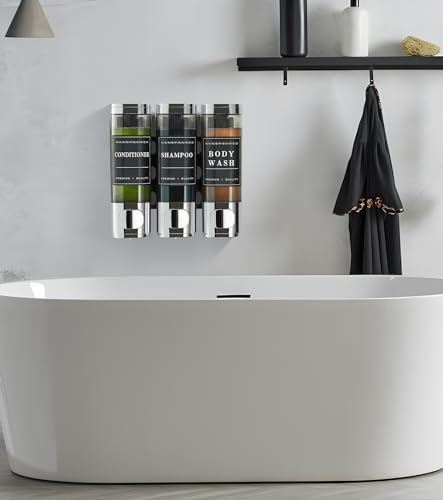 Shower Soap Dispenser Wall Mounted No Drill Shampoo Dispenser for Shower Wall Shampoo and Conditioner Dispenser Bathroom Hotel 3 * 350ml Chrome 1 - color: Chrome