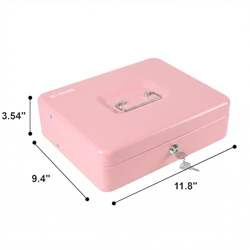 Locking Cash Box with Key Lock and Money Tray, Money Box, Lock Safe Box, Cash Money Lock Safe Box for Cash Register 11.8"x9.45"x3.54" (Pink Key) - color: Pink Key