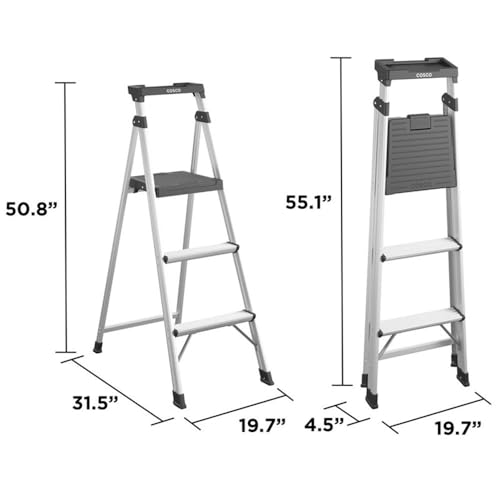 COSCO 3-Step 5' Lite Solutions Folding Step Stool 225 lb. Capacity - Aluminum