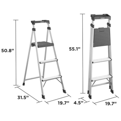 COSCO 3-Step 5' Lite Solutions Folding Step Stool 225 lb. Capacity - Aluminum