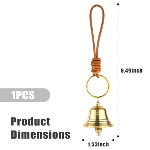 Small Brass Hanging Bell, Entry Doorbell Chime on Leather Rope