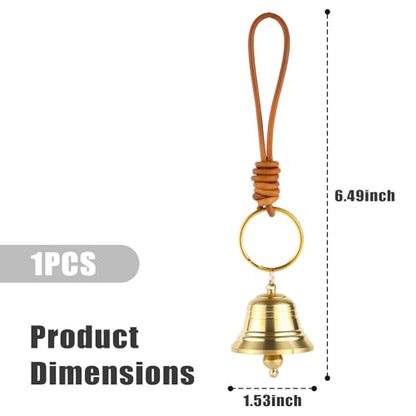Small Brass Hanging Bell, Entry Doorbell Chime on Leather Rope