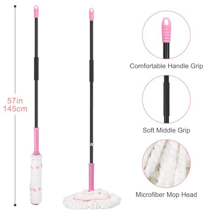 KeFanta Self Wringing Twist Mop, Microfiber Floor Mop with Wringer, 57 inch - color: Pink (1 Handle & 1 Mop Head)