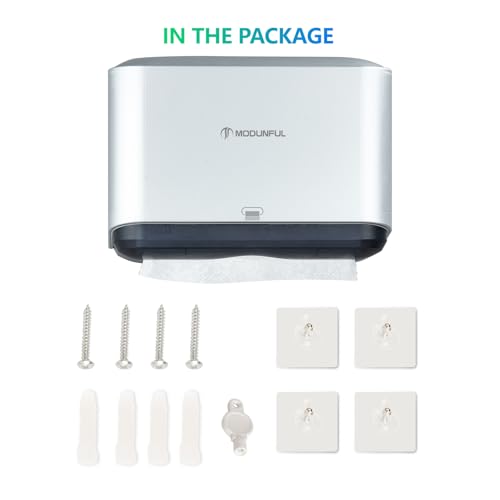modunful Trifold Hand Towel Dispenser for Bathroom -Wall Mount with No-Hole - color: D-23 Sliver
