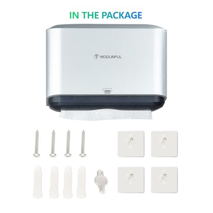 modunful Trifold Hand Towel Dispenser for Bathroom -Wall Mount with No-Hole - color: D-23 Sliver