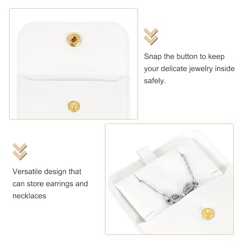 uxcell 5 Pcs Microfiber Jewelry Pouches with Insert Pad, 8 x 8cm Snap Button Jewelry Velvet Gift Bags Organizer for Rings Necklace Bracelet, White - color: White
