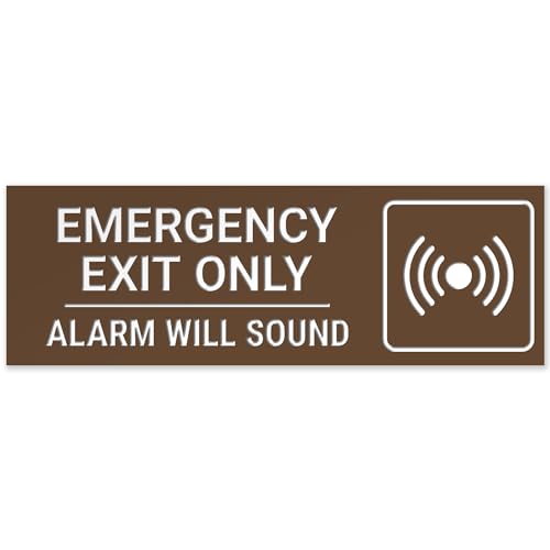 Emergency Exit Only Alarm Will Sound Sign, Engraved, - color: Brown, size: 2x6