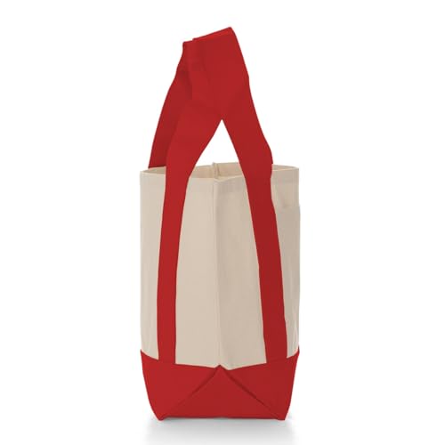TBF 12 Pack Mini Iconic Canvas Shopping Bags with Gusset – Reusable Eco-Friendly Tote Bags with Handles - color: Red