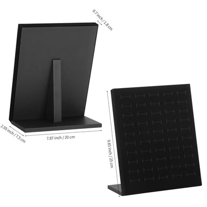 KUKUVR Velvet L-Shaped 50 Slots Ring Earring Holder Display Stand (Black) - color: Black