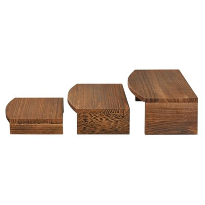 MOOCA 3-Piece Wood Hexagon Jewelry Display Stand Risers for Accessories - color: Brown