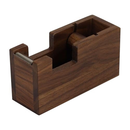 Buqoo Wood Desk Tape Dispenser Natural Walnut Wood Tape Desk Dispenser