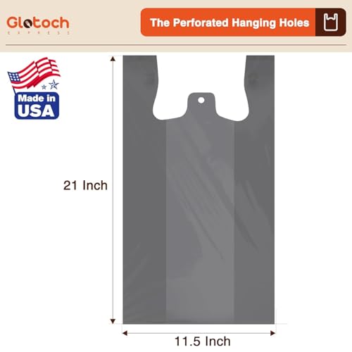 Glotoch 1000 Count - Plastic Grocery T-shirt Bags with Handles Grey (Plain) - color: Pure Grey