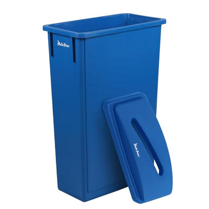PLASTIC PRINCE 23 Gallon Slim Trash Can with Paper Recycling Lid, Commercial Blue Rectangular Garbage Can, Waste Bin for Home Kitchen Cabinet - style: Blue Trash Can with Paper Lid