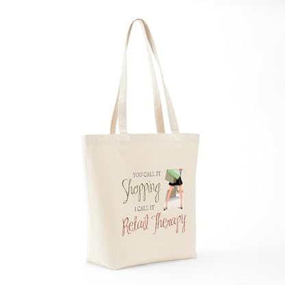 CafePress Retail Therapy Tote Bag Reusable Natural Beige Canvas Shopping Bag - size: Medium