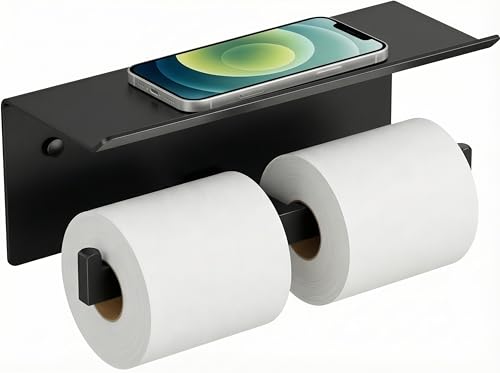 FORIOUS Toilet Paper Holder with Shelf, Commercial Toilet Paper Dispenser - color: Matte Black